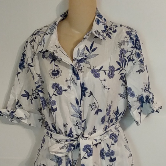 Blue White Floral Ethereal Fairy Lightweight Cotton Garden Milkmaid Shirt dress - Picture 3 of 13